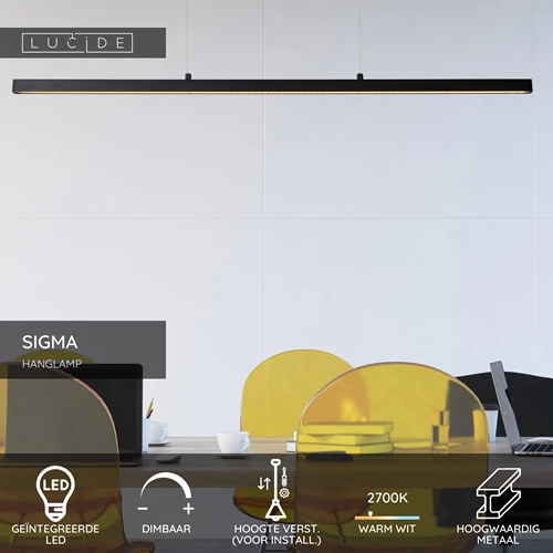 Lucide SIGMA - Hanglamp - LED Dimb. - 1x30W 2700K - Zwart - USP